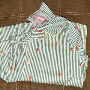 Striped Green & White Gingerbread Embroidered Pajama Top